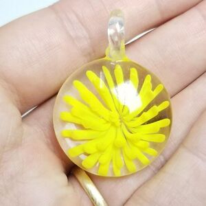 Vintage Yellow and Clear Glass Pendant Charm, Starburst Radiant Flower